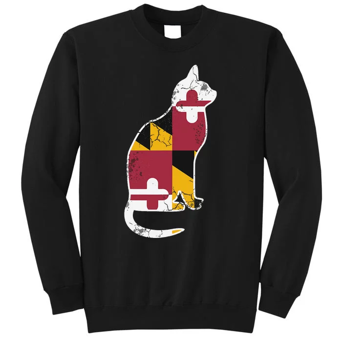 Maryland Flag Calico Cat Vintage Distressed Fade Tall Sweatshirt