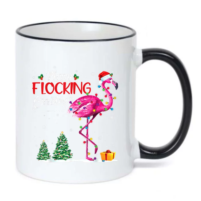 Merry Flocking Christmas Flamingo Pink In Santa Hat Xmas Cute Gift Black Color Changing Mug