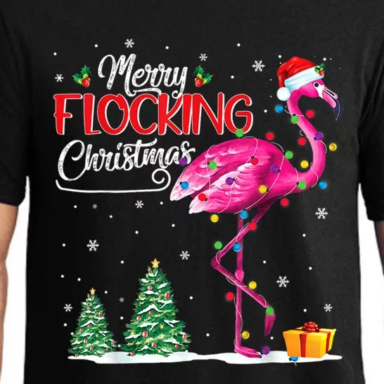 Merry Flocking Christmas Flamingo Pink In Santa Hat Xmas Cute Gift Pajama Set