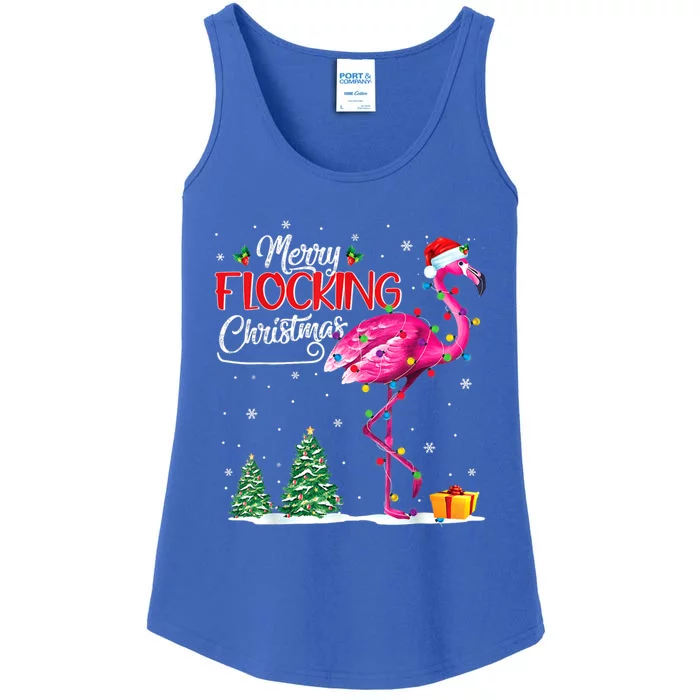 Merry Flocking Christmas Flamingo Pink In Santa Hat Xmas Cute Gift Ladies Essential Tank