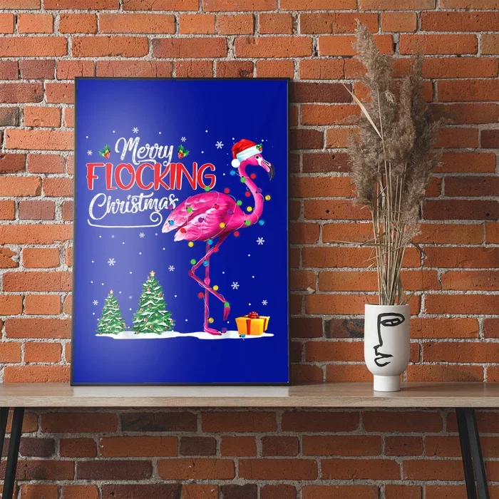 Merry Flocking Christmas Flamingo Pink In Santa Hat Xmas Cute Gift Poster