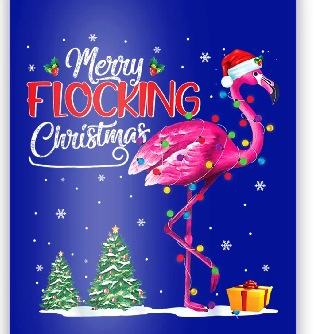 Merry Flocking Christmas Flamingo Pink In Santa Hat Xmas Cute Gift Poster