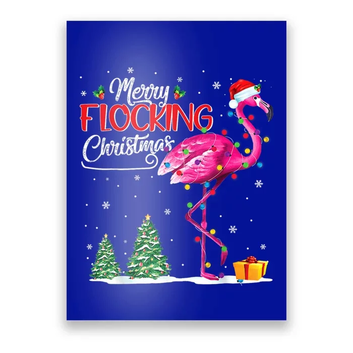 Merry Flocking Christmas Flamingo Pink In Santa Hat Xmas Cute Gift Poster