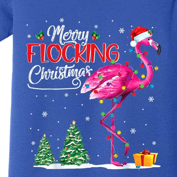 Merry Flocking Christmas Flamingo Pink In Santa Hat Xmas Cute Gift Baby Bodysuit