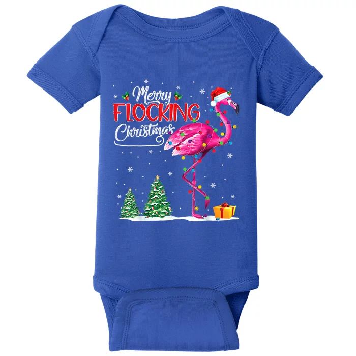 Merry Flocking Christmas Flamingo Pink In Santa Hat Xmas Cute Gift Baby Bodysuit