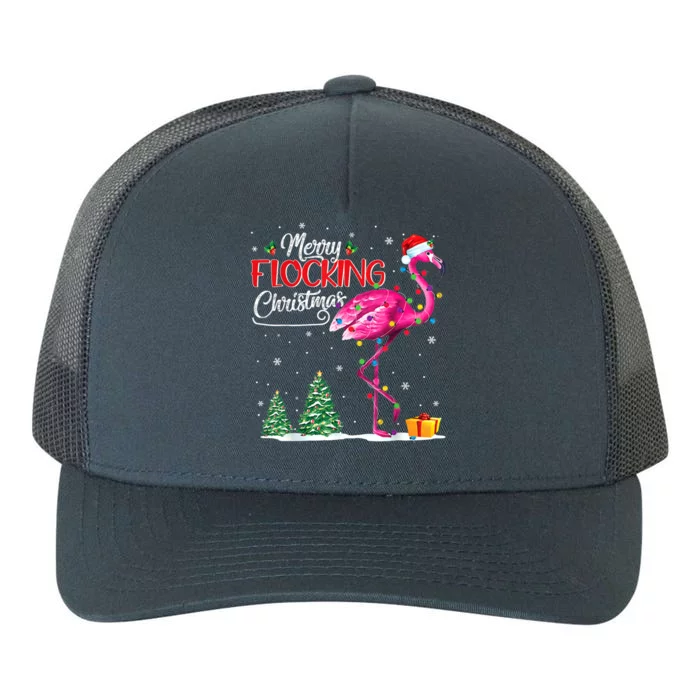 Merry Flocking Christmas Flamingo Pink In Santa Hat Xmas Cute Gift Yupoong Adult 5-Panel Trucker Hat