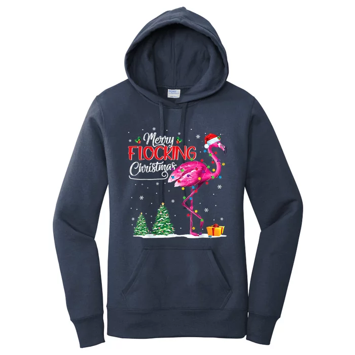 Merry Flocking Christmas Flamingo Pink In Santa Hat Xmas Cute Gift Women's Pullover Hoodie