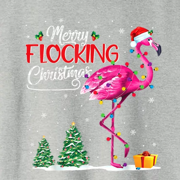 Merry Flocking Christmas Flamingo Pink In Santa Hat Xmas Cute Gift Women's Crop Top Tee