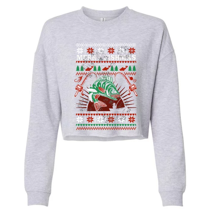 Merry Fishmas Christmas Funny Xmas Fisher Fish Lover Funny Gift Cropped Pullover Crew