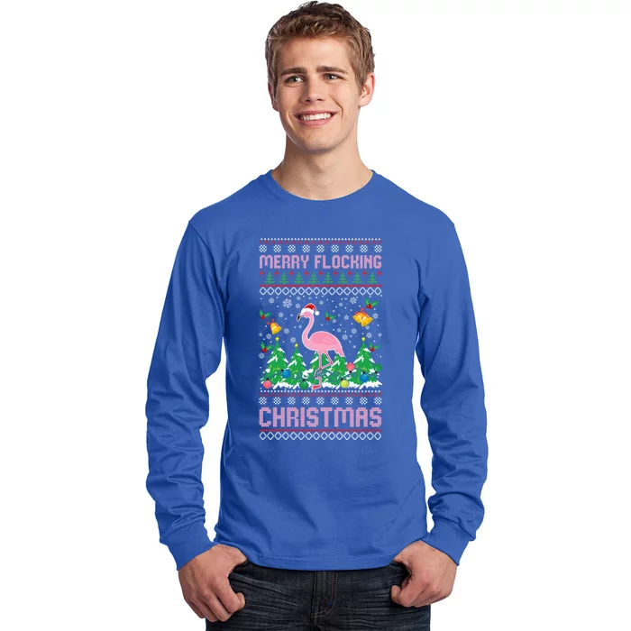 Merry Flocking Christmas Pajama Funny Flamingo Ugly Xmas Gift Long Sleeve Shirt