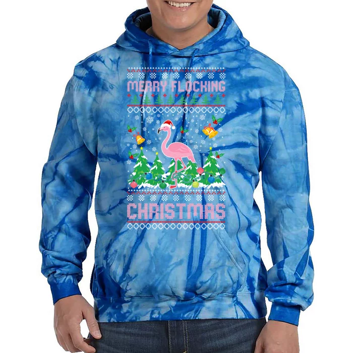 Merry Flocking Christmas Pajama Funny Flamingo Ugly Xmas Gift Tie Dye Hoodie