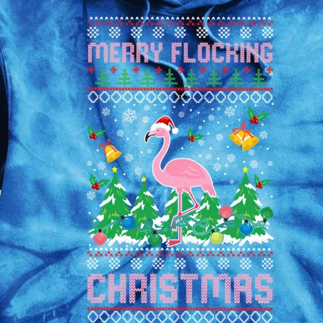 Merry Flocking Christmas Pajama Funny Flamingo Ugly Xmas Gift Tie Dye Hoodie