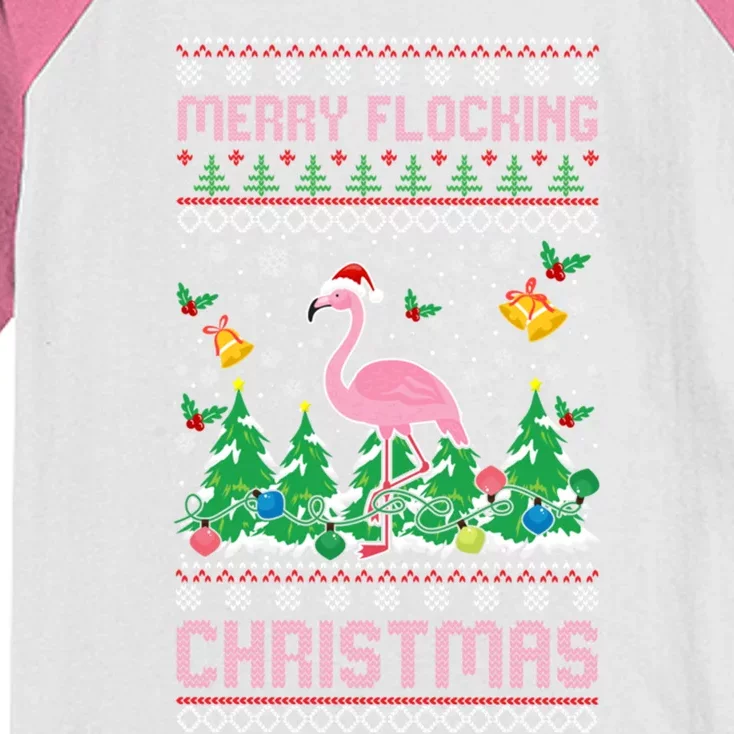 Merry Flocking Christmas Pajama Funny Flamingo Ugly Xmas Gift Kids Colorblock Raglan Jersey