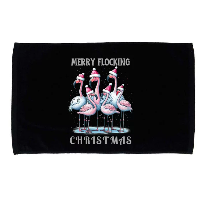 Merry Flocking Christmas Pink Flamingoes With Santa Hat Meaningful Gift Microfiber Hand Towel