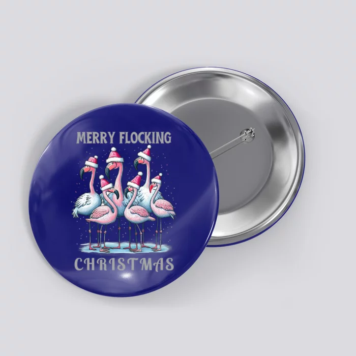 Merry Flocking Christmas Pink Flamingoes With Santa Hat Meaningful Gift Button