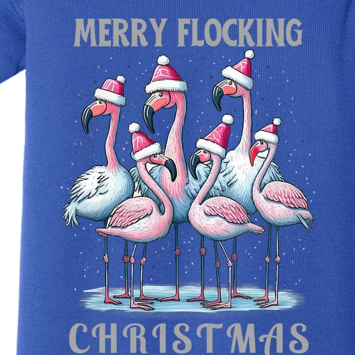 Merry Flocking Christmas Pink Flamingoes With Santa Hat Meaningful Gift Baby Bodysuit