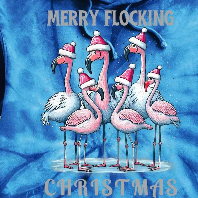 Merry Flocking Christmas Pink Flamingoes With Santa Hat Meaningful Gift Tie Dye Hoodie