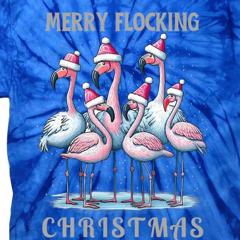 Merry Flocking Christmas Pink Flamingoes With Santa Hat Meaningful Gift Tie-Dye T-Shirt