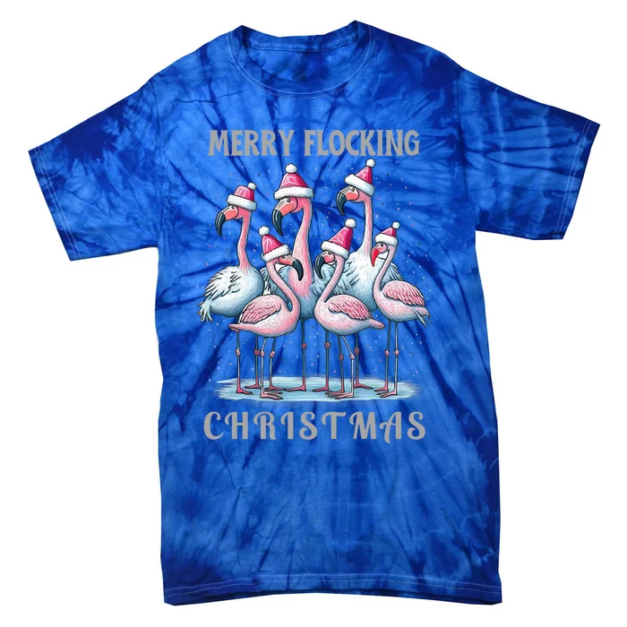 Merry Flocking Christmas Pink Flamingoes With Santa Hat Meaningful Gift Tie-Dye T-Shirt