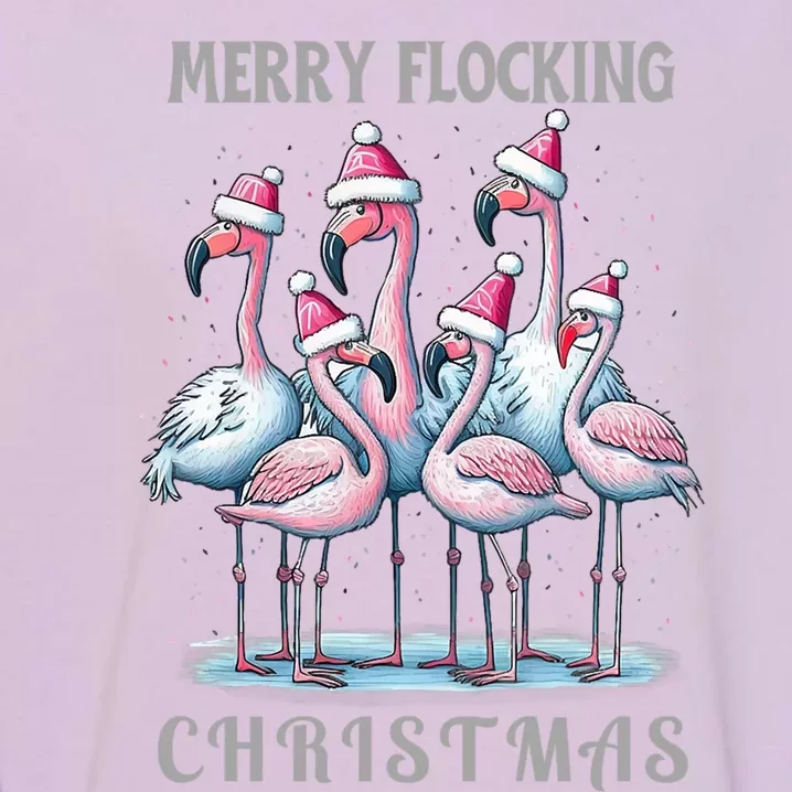 Merry Flocking Christmas Pink Flamingoes With Santa Hat Meaningful Gift Garment-Dyed Sweatshirt