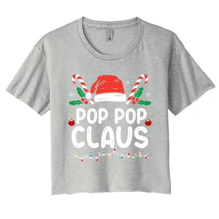 Matching Family Christmas Pajama Xmas Lights Pop Pop Claus Gift Women's Crop Top Tee