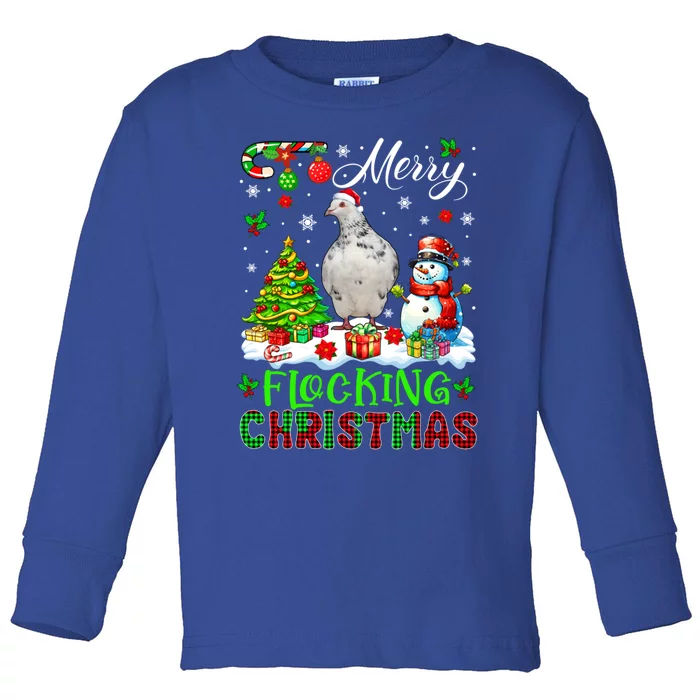 Merry Flocking Christmas Santa Pigeon Xmas Symbols Snow Cute Gift Toddler Long Sleeve Shirt