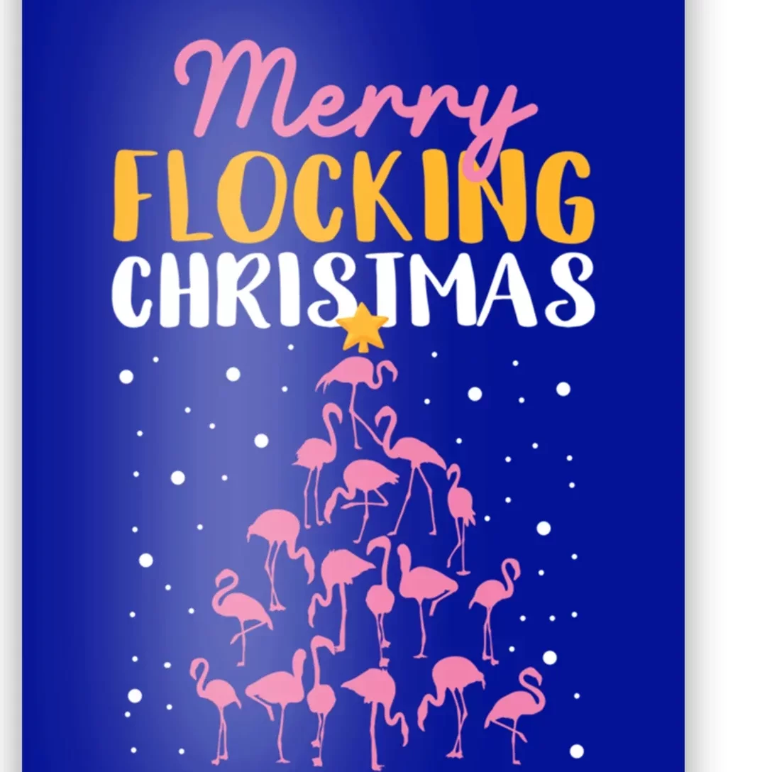 Merry Flocking Christmas Pink Flamingo Xmas Tree Lights Cool Gift Poster