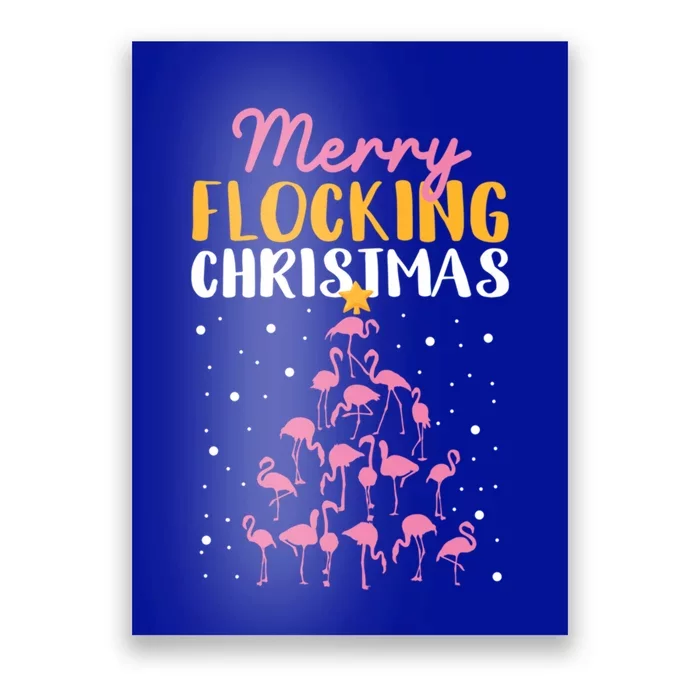 Merry Flocking Christmas Pink Flamingo Xmas Tree Lights Cool Gift Poster