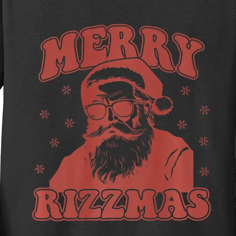 Merry Funny Christmas Rizz Santa Claus Rizzler Premium Kids Long Sleeve Shirt