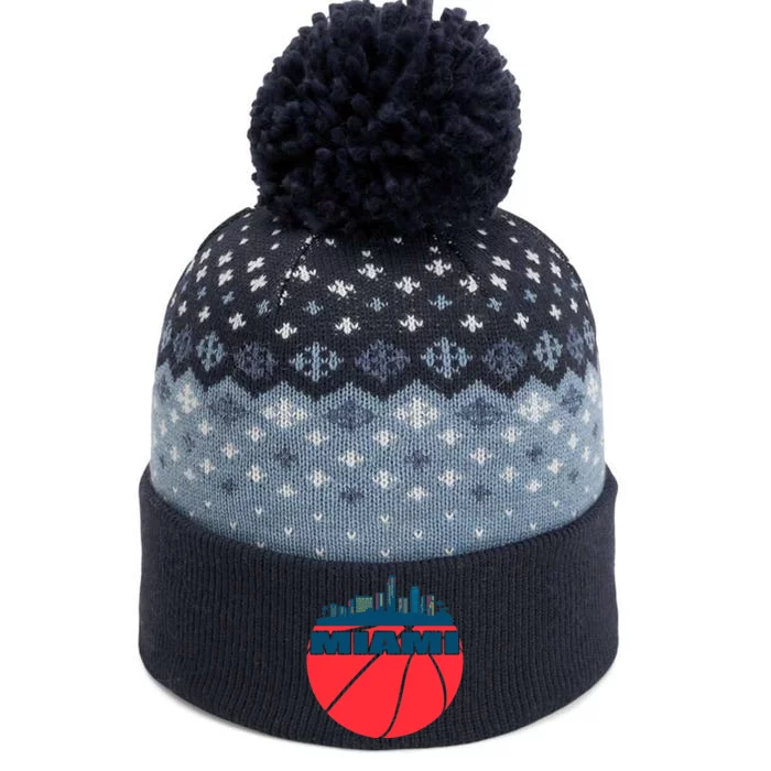 Miami Florida Cityscape Retro Basketball For Fans The Baniff Cuffed Pom Beanie