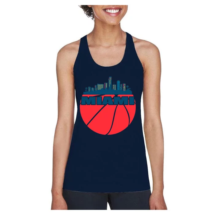 Miami Florida Cityscape Retro Basketball For Fans Women's Racerback Tank