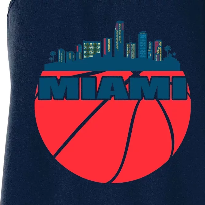 Miami Florida Cityscape Retro Basketball For Fans Women's Racerback Tank