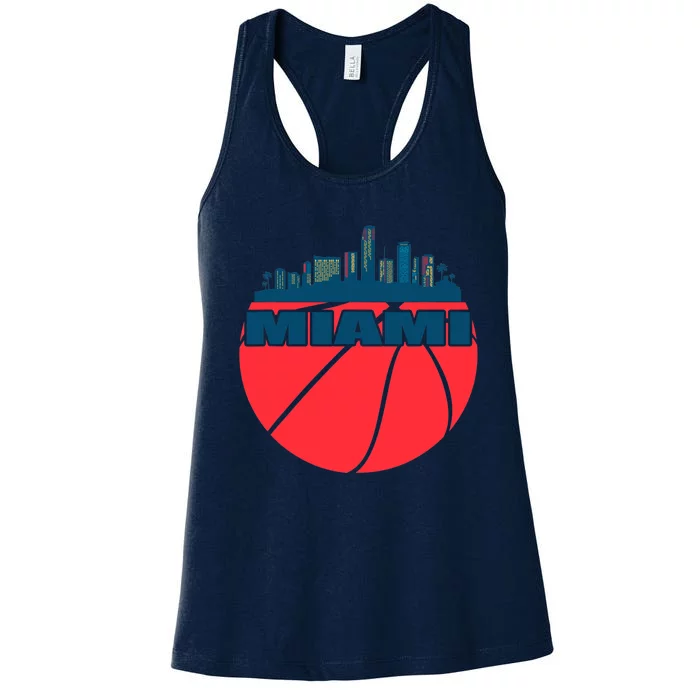 Miami Florida Cityscape Retro Basketball For Fans Women's Racerback Tank