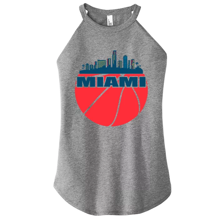 Miami Florida Cityscape Retro Basketball For Fans Women’s Perfect Tri Rocker Tank