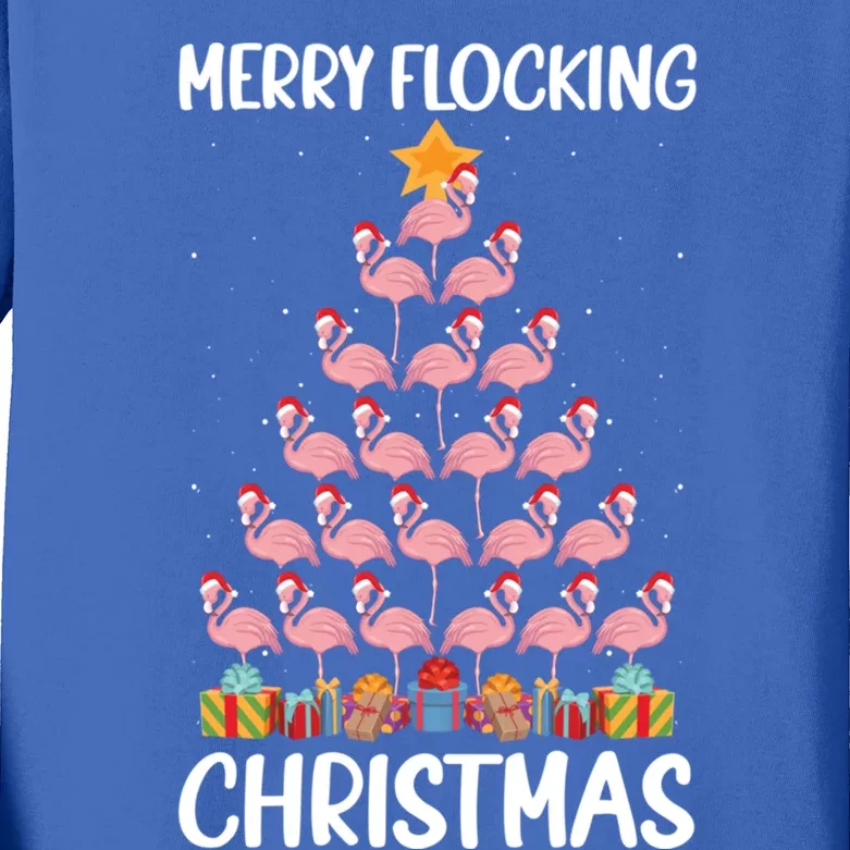 Merry Flocking Christmas Pun Lovers Flamingo Fanatic Crew Gift Kids Long Sleeve Shirt