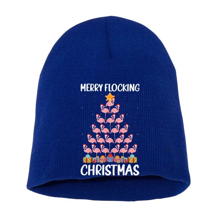 Merry Flocking Christmas Pun Lovers Flamingo Fanatic Crew Gift Short Acrylic Beanie