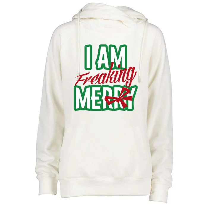 Matching Family Christmas Funny Costume I Am Freaking Merry Gift Womens Funnel Neck Pullover Hood