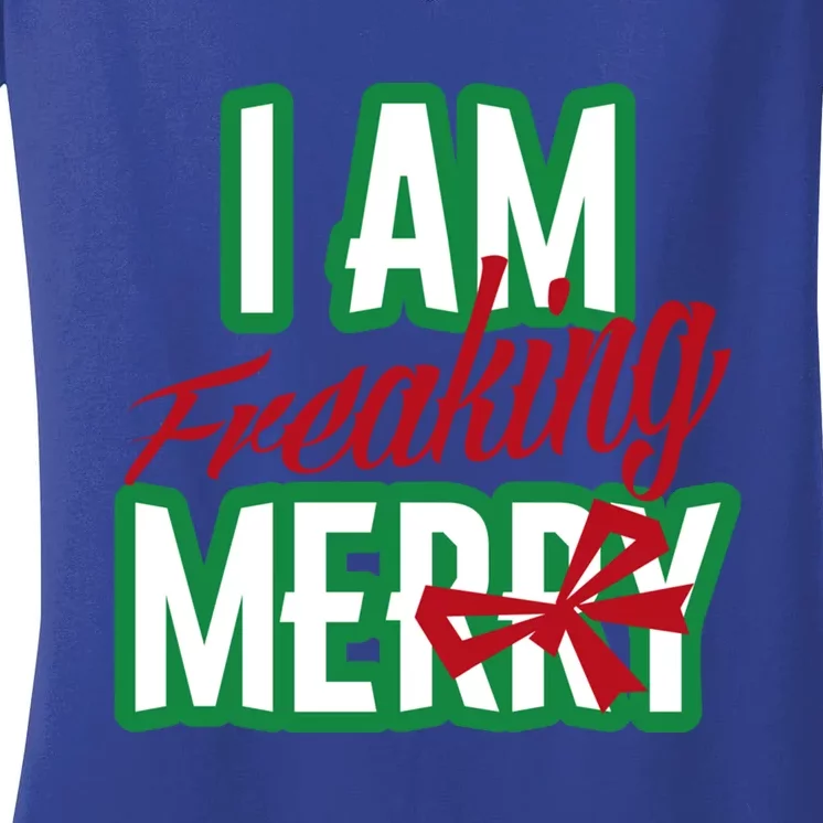 Matching Family Christmas Funny Costume I Am Freaking Merry Gift Women's V-Neck T-Shirt