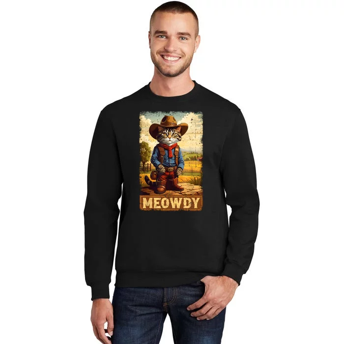 Meowdy Funny Country Side Cat Hat Vintage Cowboy Cat Sweatshirt