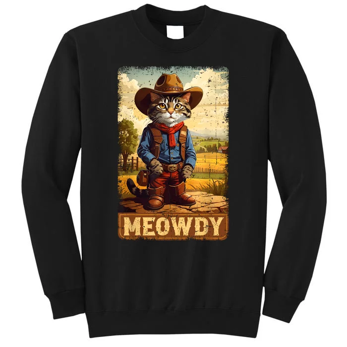 Meowdy Funny Country Side Cat Hat Vintage Cowboy Cat Sweatshirt