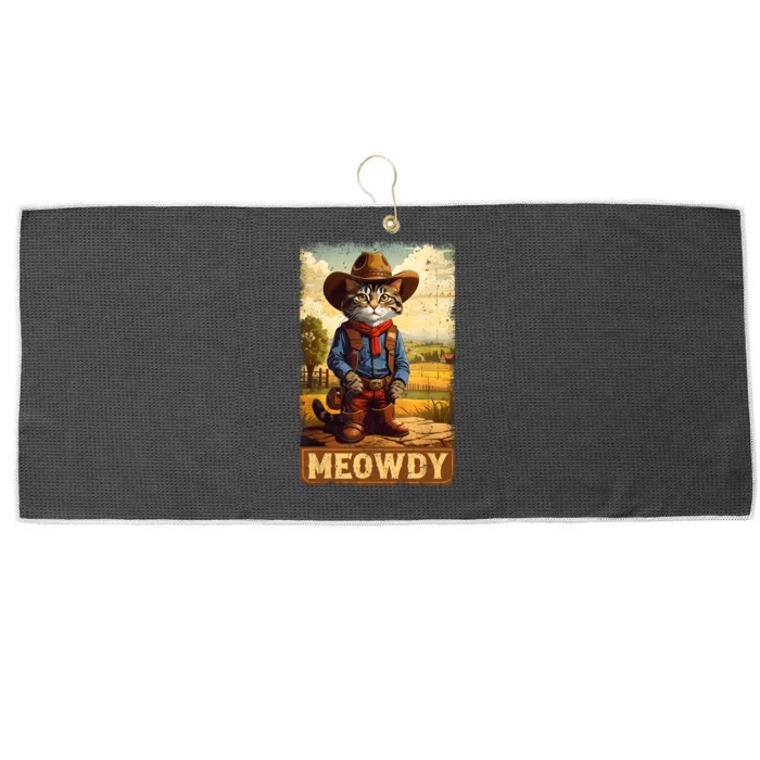 Meowdy Funny Country Side Cat Hat Vintage Cowboy Cat Large Microfiber Waffle Golf Towel