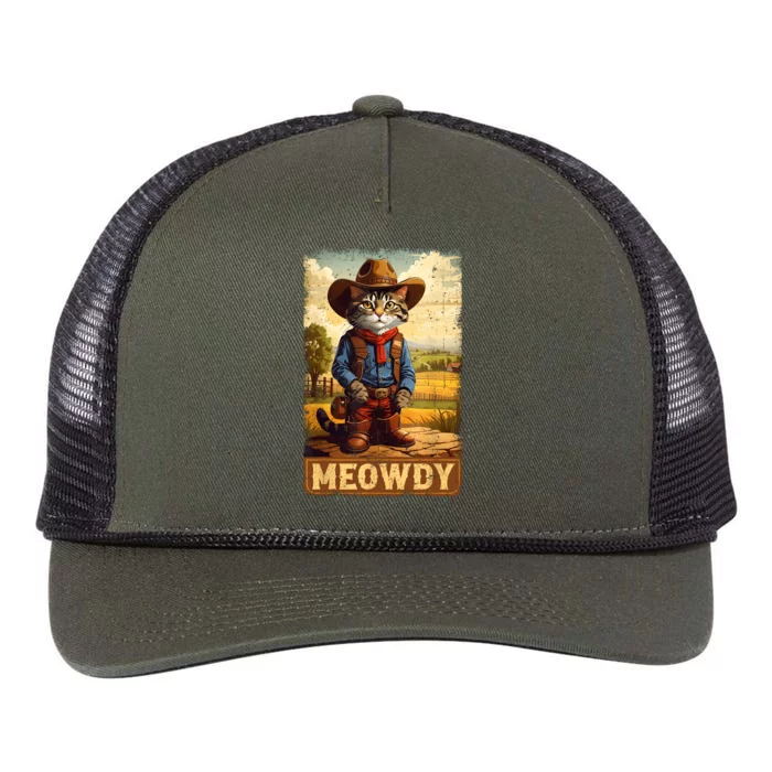 Meowdy Funny Country Side Cat Hat Vintage Cowboy Cat Retro Rope Trucker Hat Cap