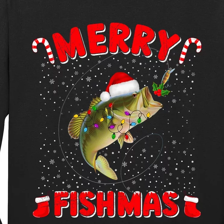 Merry Fishmas Christmas Bass Fishing Xmas Fishing Pajama Tall Long Sleeve T-Shirt