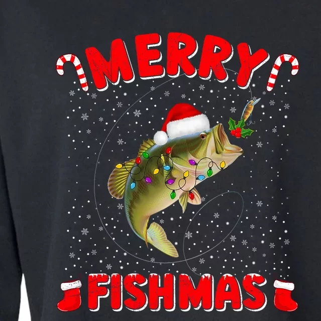 Merry Fishmas Christmas Bass Fishing Xmas Fishing Pajama Cropped Pullover Crew