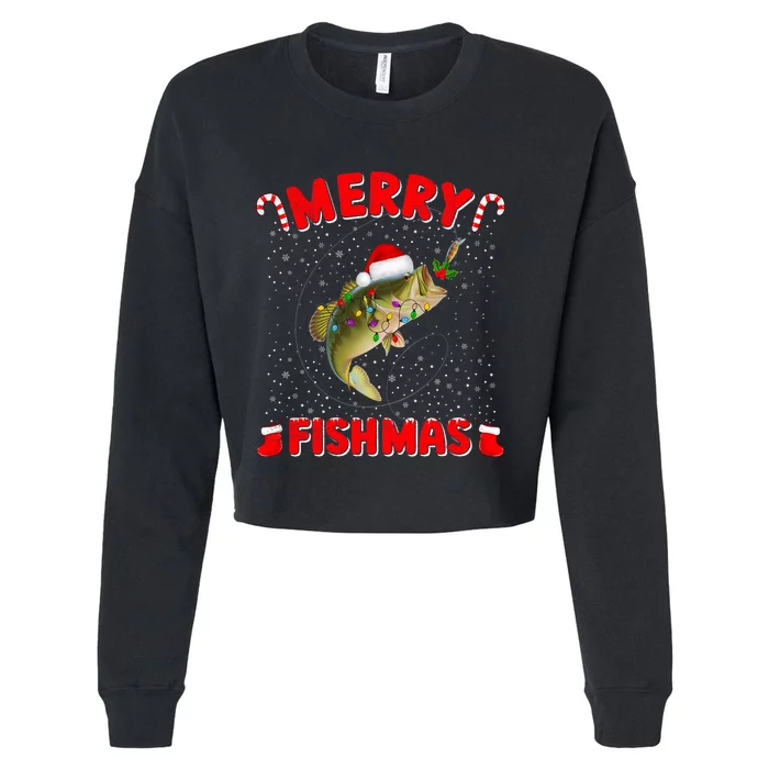 Merry Fishmas Christmas Bass Fishing Xmas Fishing Pajama Cropped Pullover Crew