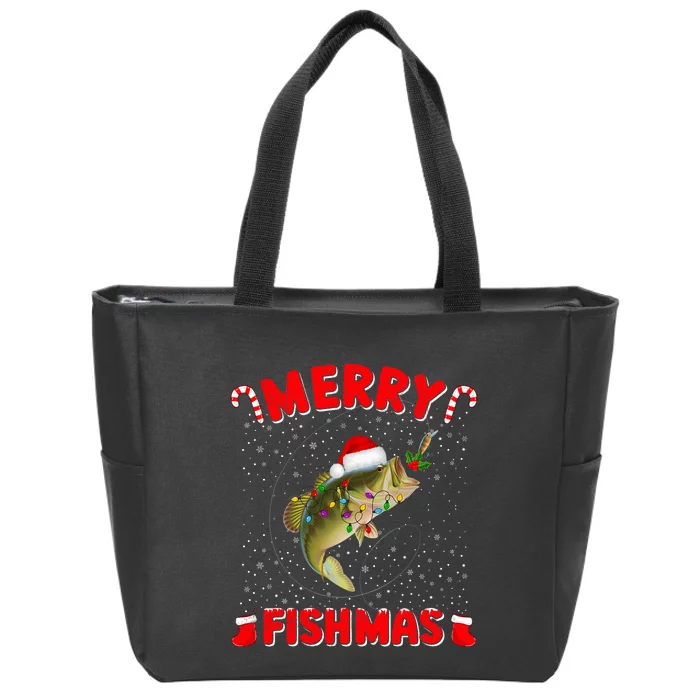 Merry Fishmas Christmas Bass Fishing Xmas Fishing Pajama Zip Tote Bag