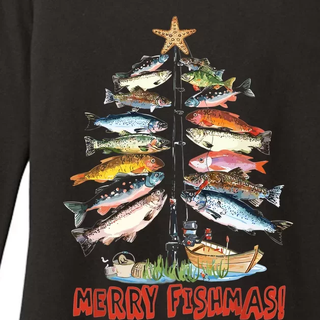 Merry Fishmas Christmas Tree Fish Funny Fishing Womens CVC Long Sleeve Shirt