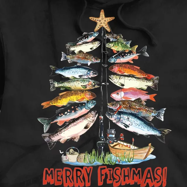 Merry Fishmas Christmas Tree Fish Funny Fishing Tie Dye Hoodie