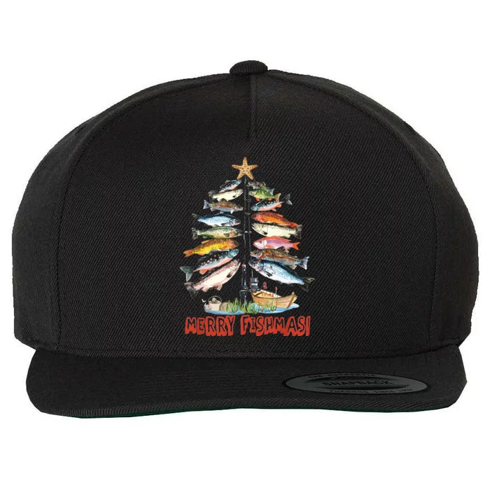 Merry Fishmas Christmas Tree Fish Funny Fishing Wool Snapback Cap