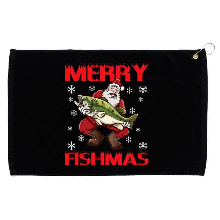 Merry Fishmas Christmas Fishing Fish Grommeted Golf Towel